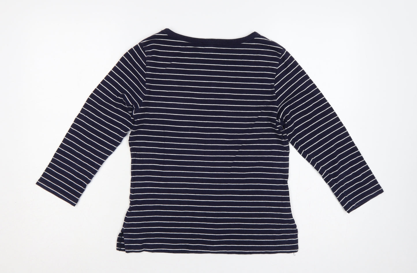 Laura Ashley Women's Blue White UK 14 Striped Jersey 3/4 Sleeve T-Shirt