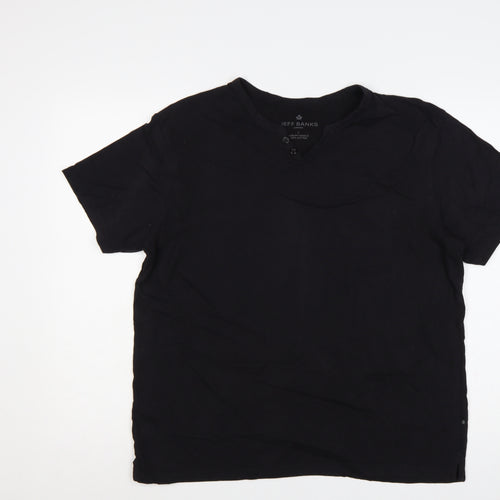 Jeff Banks Men Black L Cotton Henley Short Sleeve T-Shirt