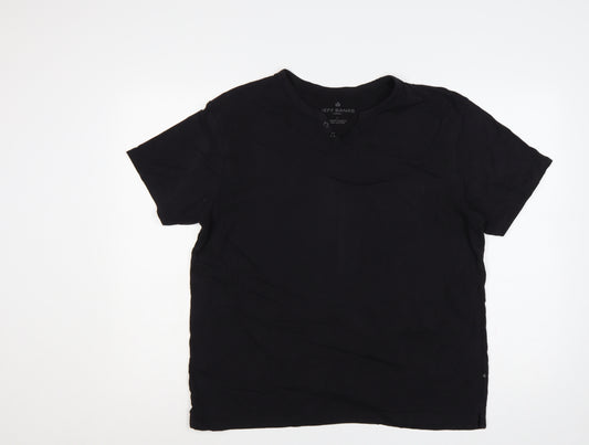 Jeff Banks Men Black L Cotton Henley Short Sleeve T-Shirt