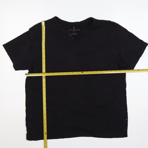 Jeff Banks Men Black L Cotton Henley Short Sleeve T-Shirt
