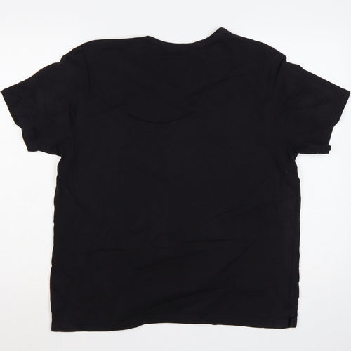 Jeff Banks Men Black L Cotton Henley Short Sleeve T-Shirt