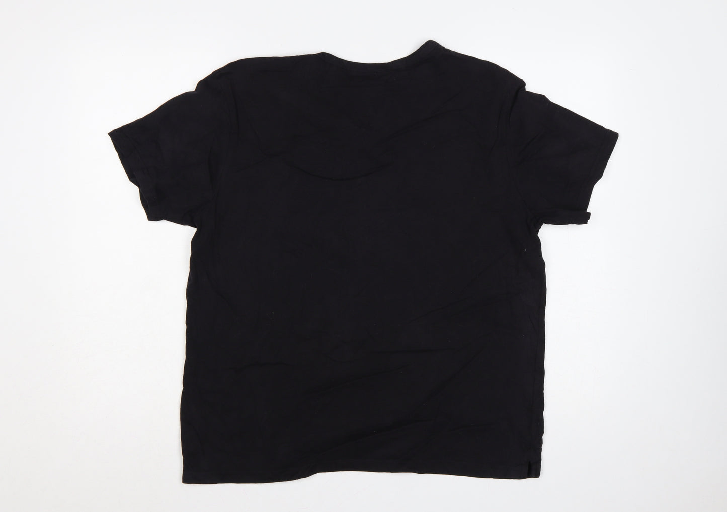 Jeff Banks Men Black L Cotton Henley Short Sleeve T-Shirt