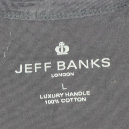 Jeff Banks Men Black L Cotton Henley Short Sleeve T-Shirt