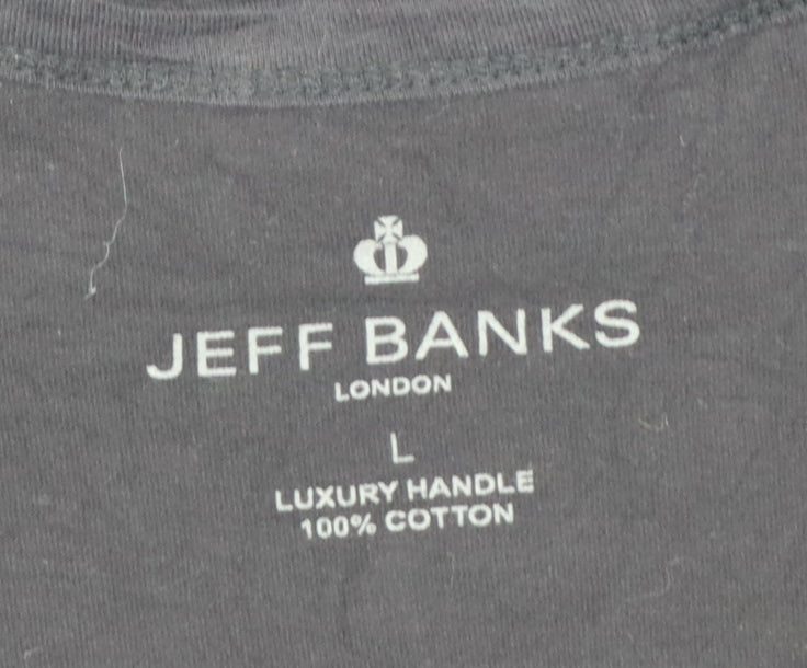 Jeff Banks Men Black L Cotton Henley Short Sleeve T-Shirt
