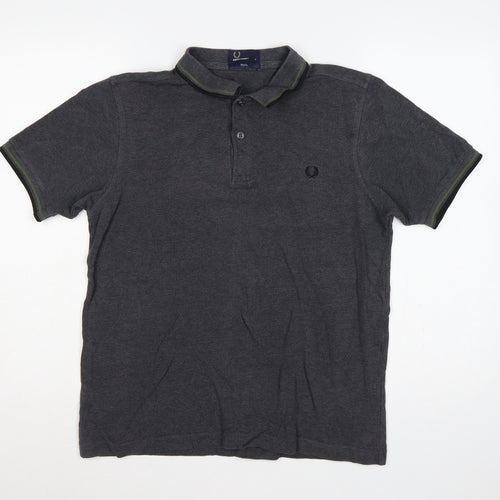 Fred Perry Men's Grey L Slim Fit Cotton Polo Shirt Logo