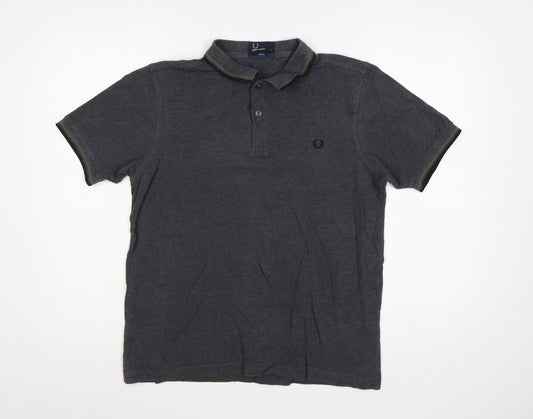 Fred Perry Men's Grey L Slim Fit Cotton Polo Shirt Logo