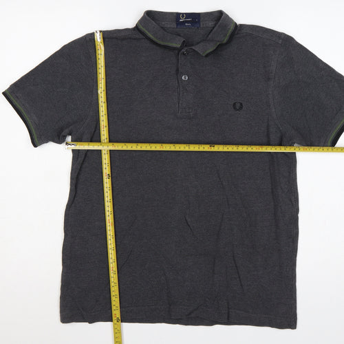 Fred Perry Men's Grey L Slim Fit Cotton Polo Shirt Logo