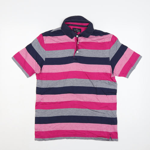 Marks and Spencer Men’s S Pink Striped Cotton Regular Fit Polo Shirt