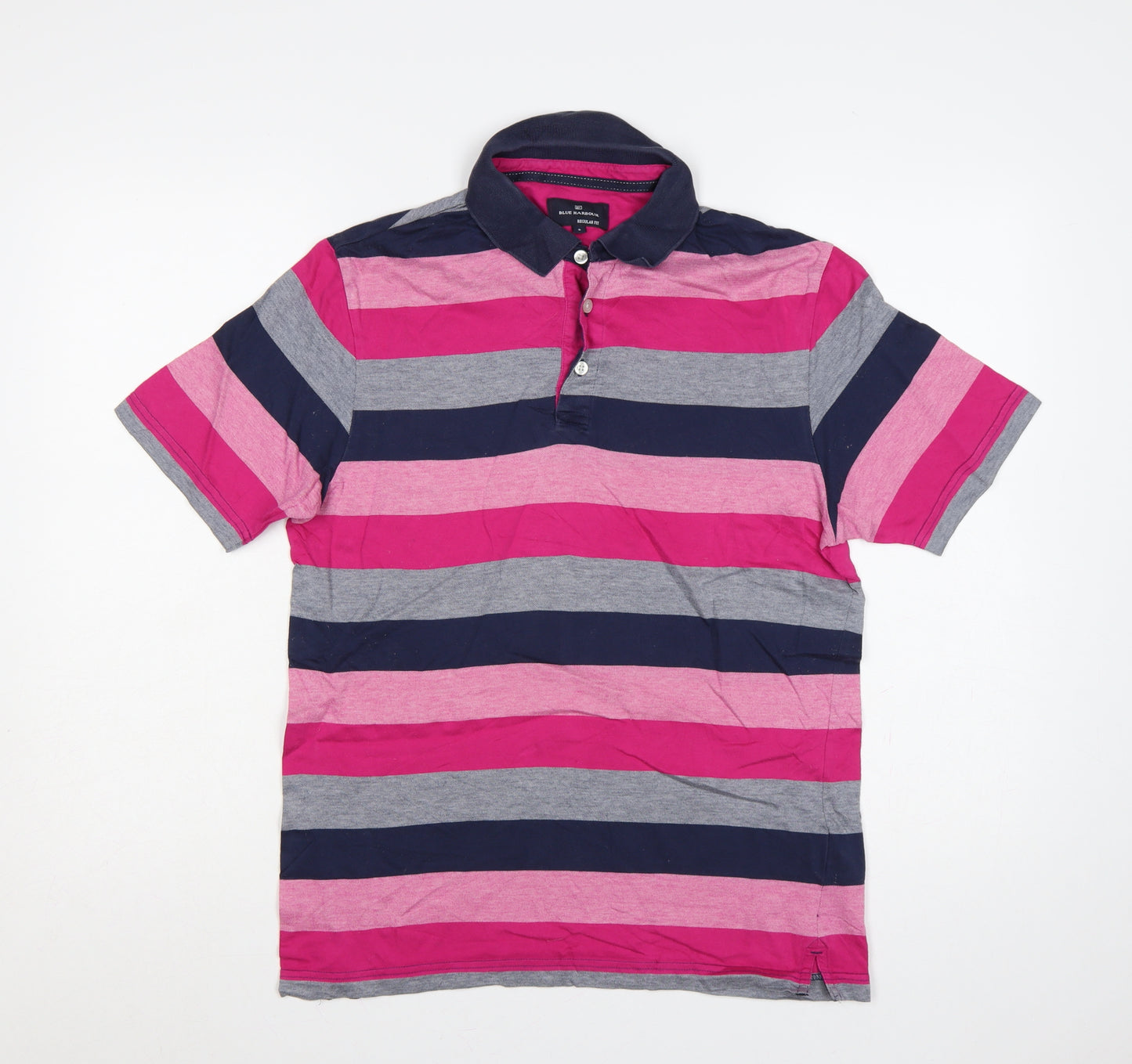 Marks and Spencer Men’s S Pink Striped Cotton Regular Fit Polo Shirt