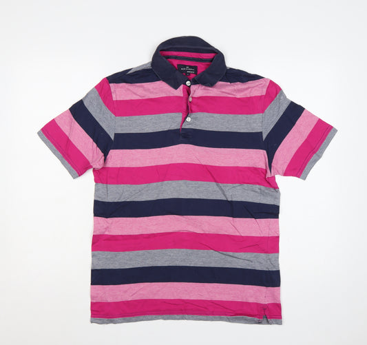 Marks and Spencer Men’s S Pink Striped Cotton Regular Fit Polo Shirt