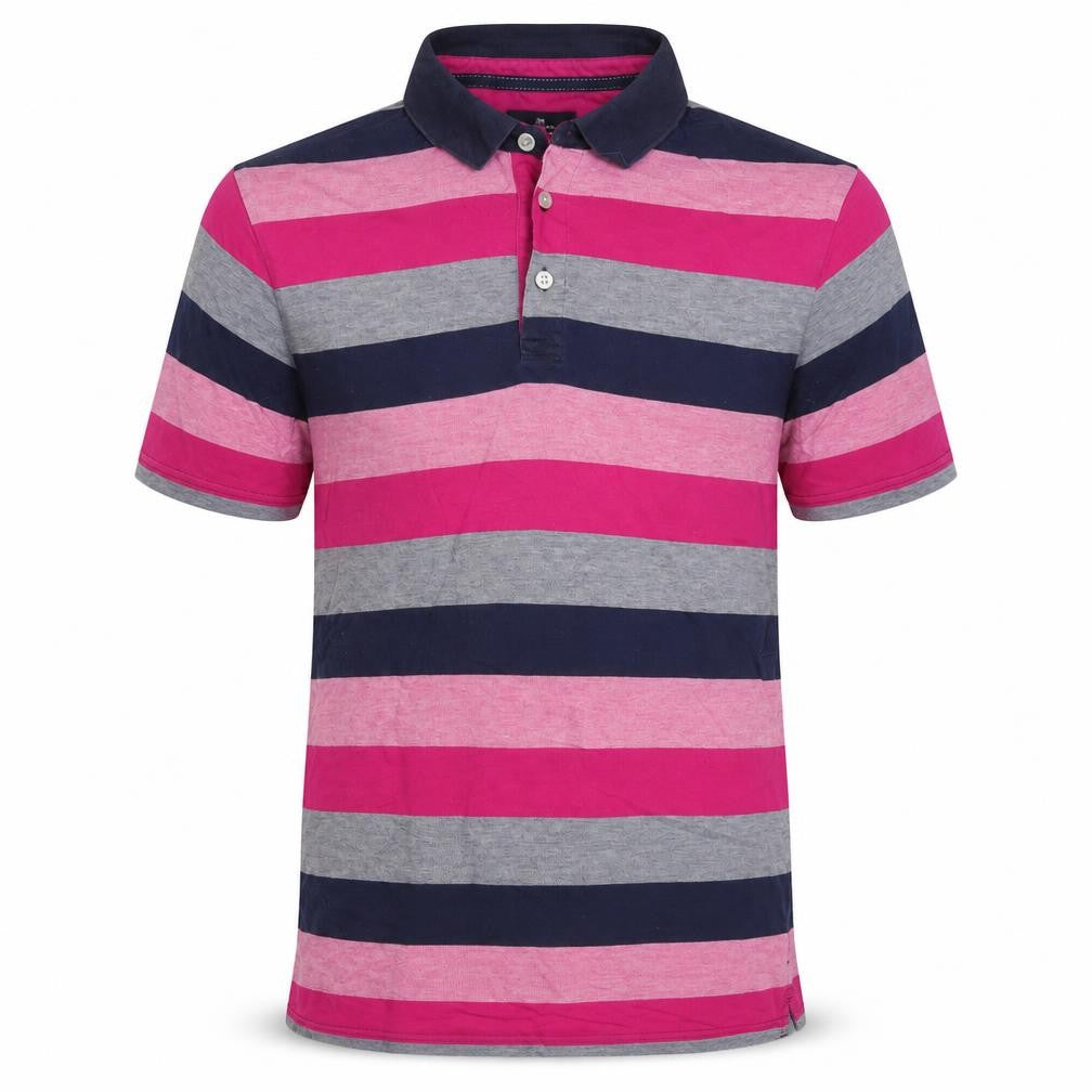 Marks and Spencer Men’s S Pink Striped Cotton Regular Fit Polo Shirt