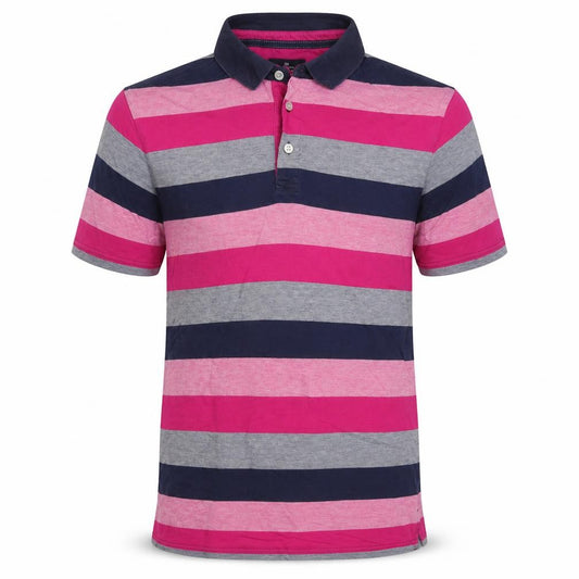 Marks and Spencer Men’s S Pink Striped Cotton Regular Fit Polo Shirt