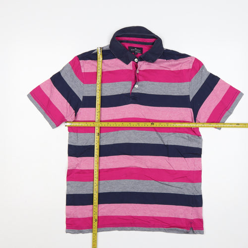 Marks and Spencer Men’s S Pink Striped Cotton Regular Fit Polo Shirt