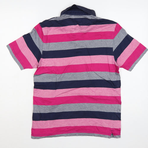Marks and Spencer Men’s S Pink Striped Cotton Regular Fit Polo Shirt