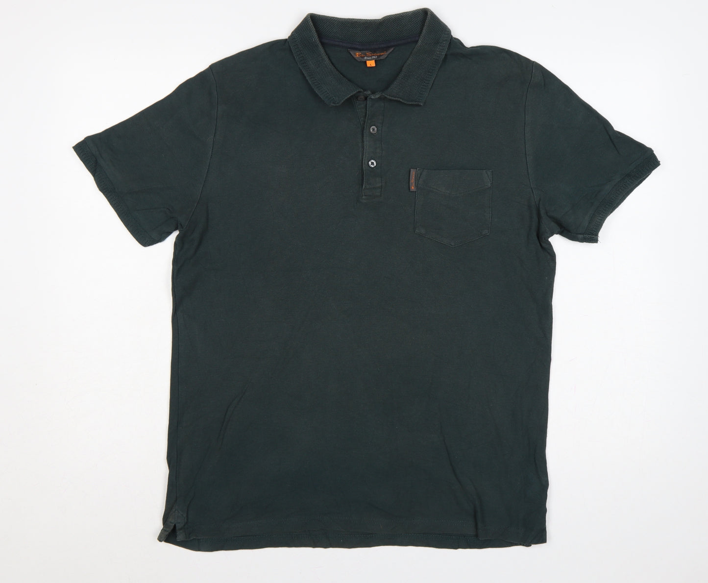 Ben Sherman Men's Dark Green L Cotton Short Sleeve Pocket Polo Shirt