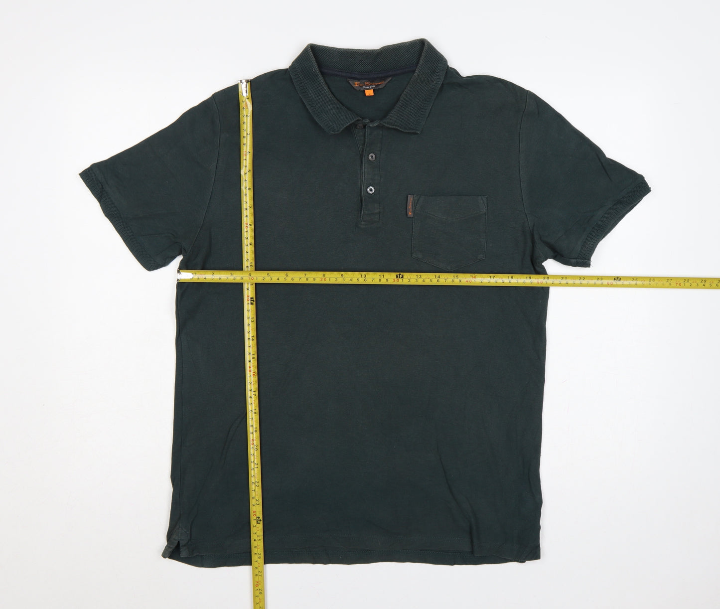 Ben Sherman Men's Dark Green L Cotton Short Sleeve Pocket Polo Shirt
