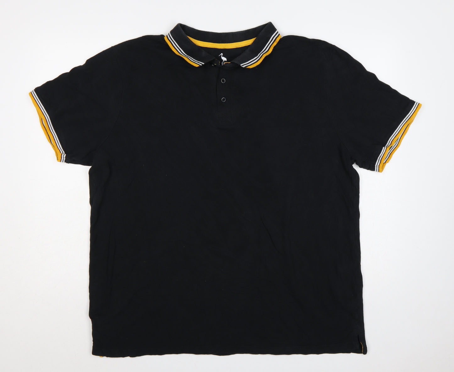 STH Shore Men’s Black 2XL Cotton Polo Yellow Trim Short Sleeve