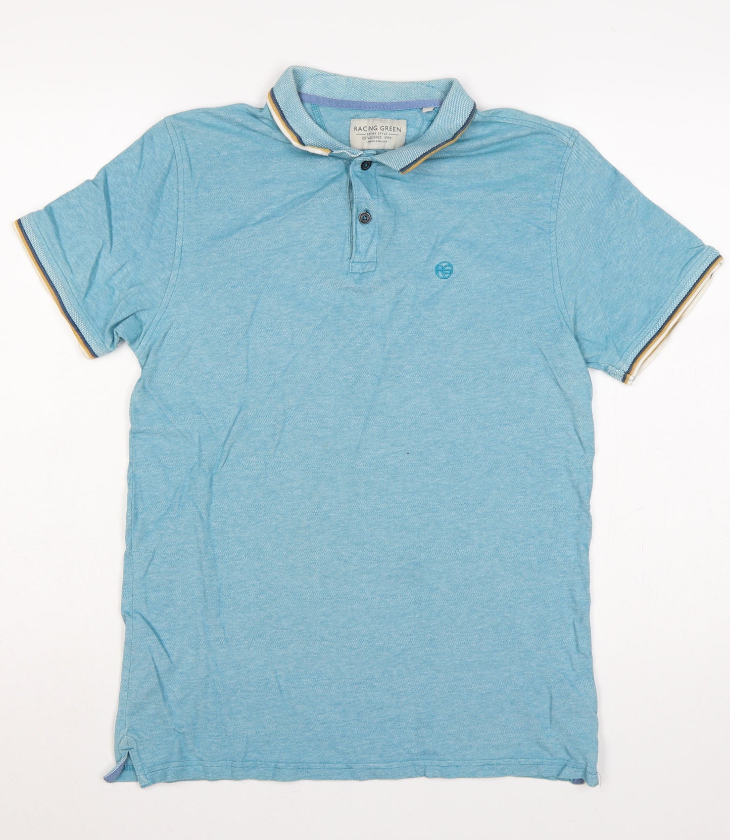 Racing Green Men’s Blue Cotton Polo Shirt Size S Short Sleeve Logo