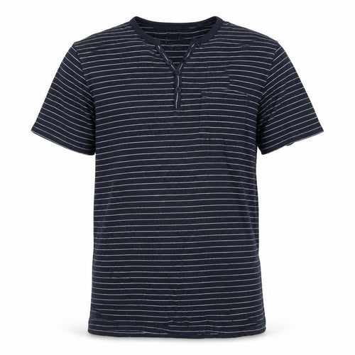 Jasper Conran Men’s Blue Striped Henley T-Shirt Size L Pocket