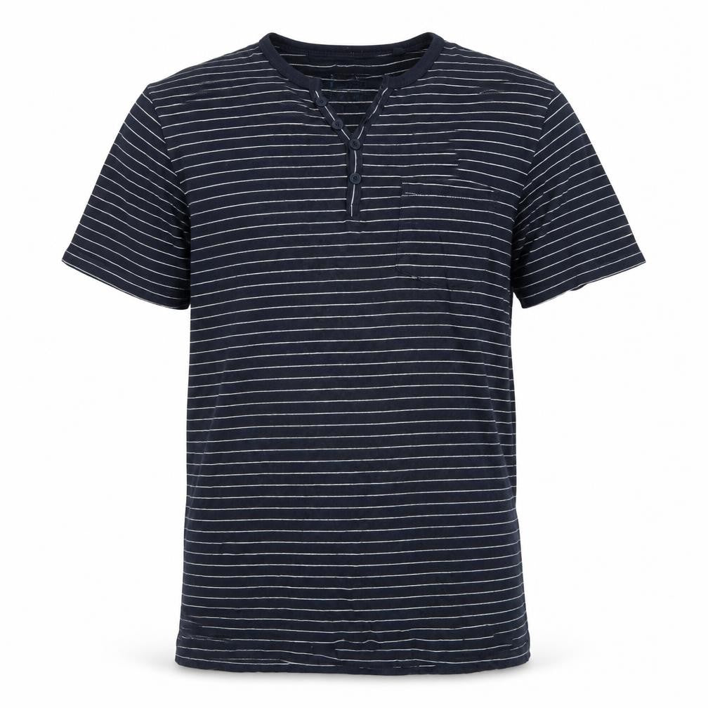 Jasper Conran Men’s Blue Striped Henley T-Shirt Size L Pocket