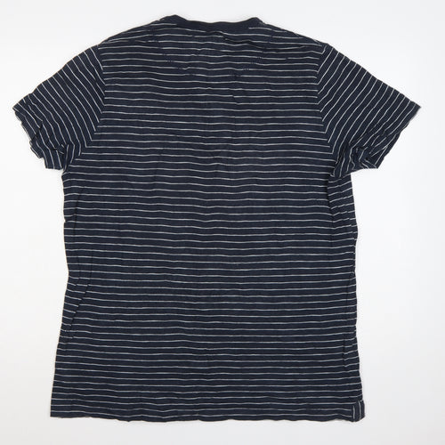 Jasper Conran Men’s Blue Striped Henley T-Shirt Size L Pocket