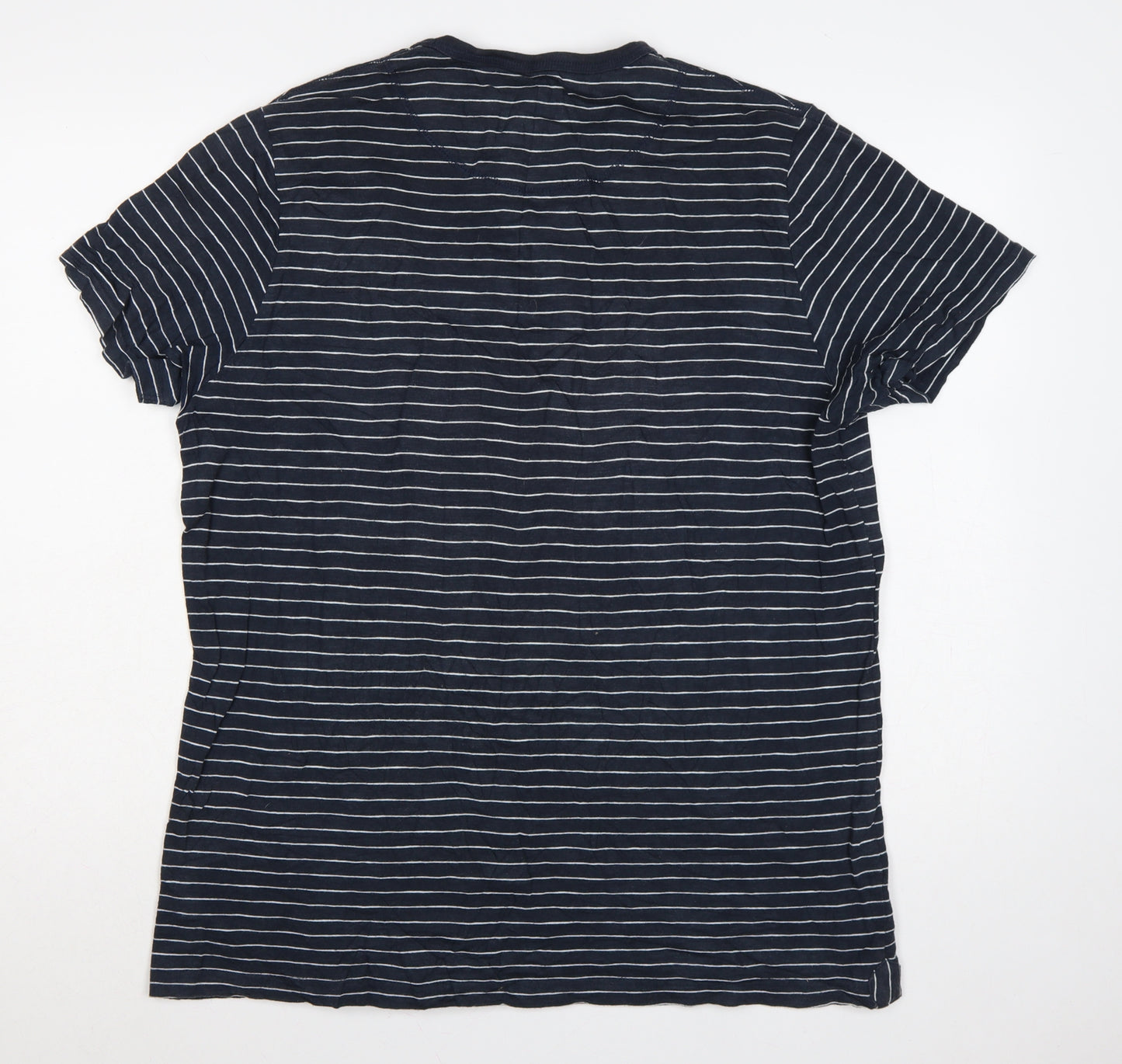 Jasper Conran Men’s Blue Striped Henley T-Shirt Size L Pocket