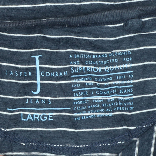 Jasper Conran Men’s Blue Striped Henley T-Shirt Size L Pocket