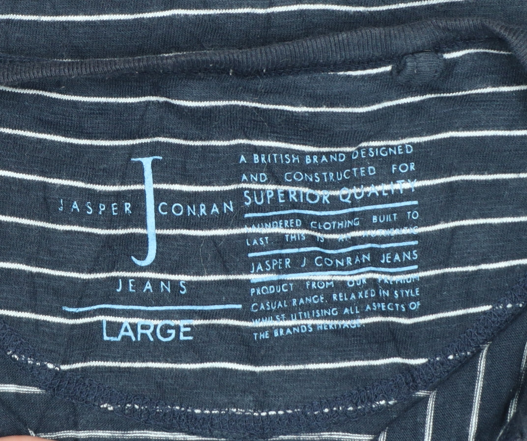 Jasper Conran Men’s Blue Striped Henley T-Shirt Size L Pocket