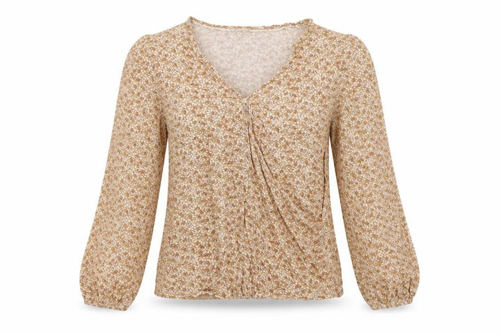 FatFace Women Beige Floral Wrap Blouse UK 8 Long Balloon Sleeve