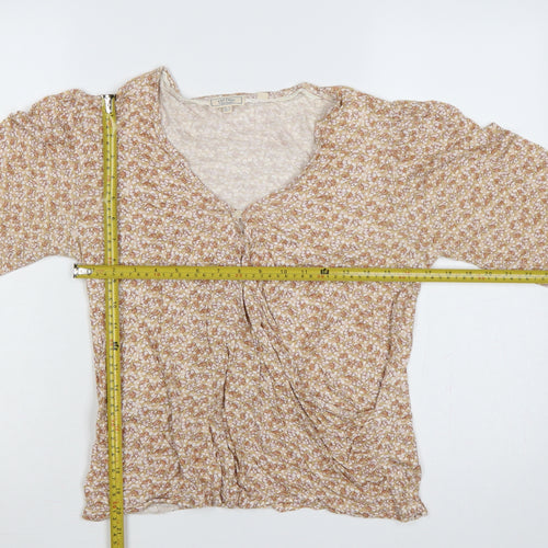 Fat Face Women Beige Floral Wrap Blouse UK 8 Long Balloon Sleeve
