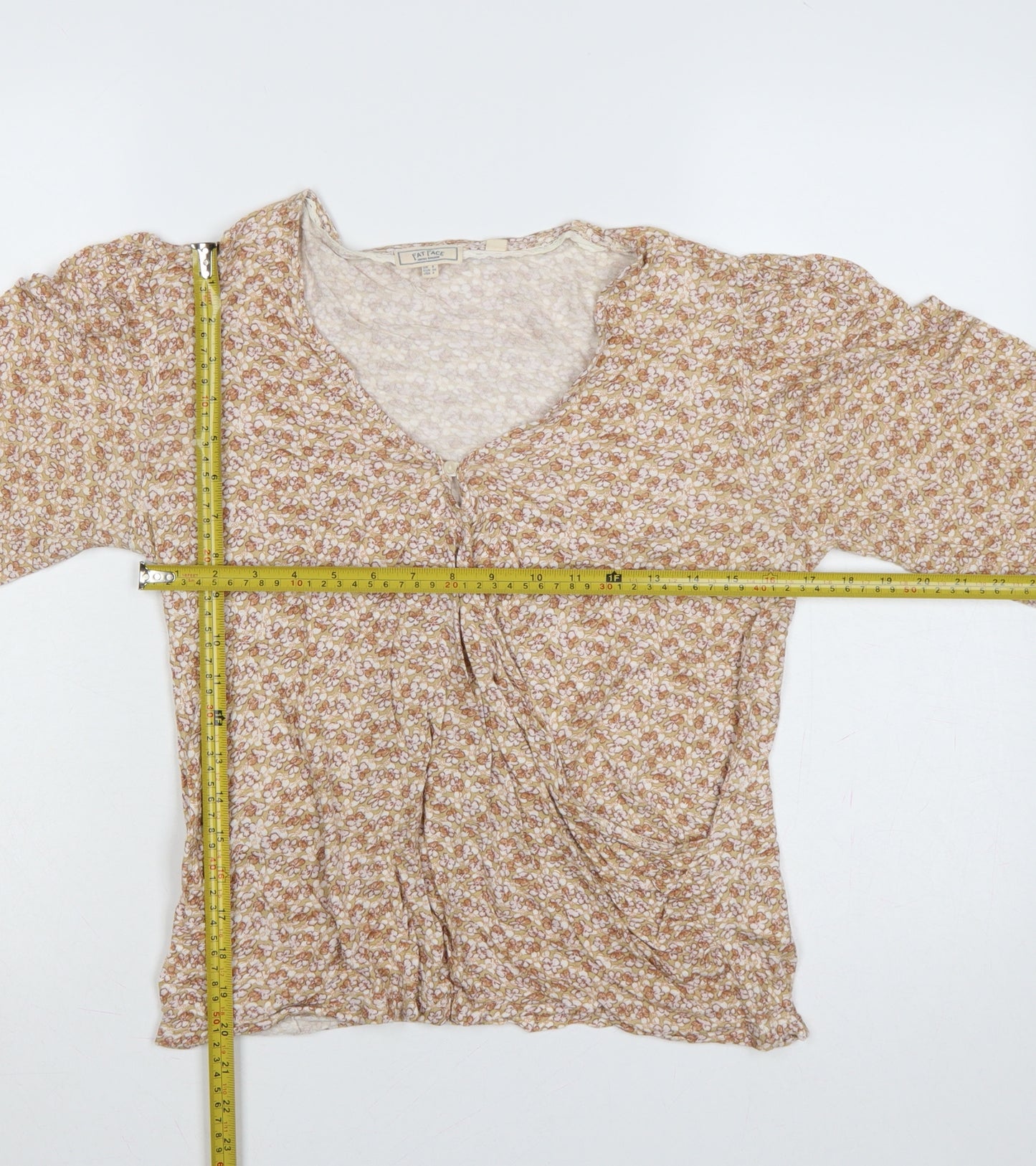 Fat Face Women Beige Floral Wrap Blouse UK 8 Long Balloon Sleeve