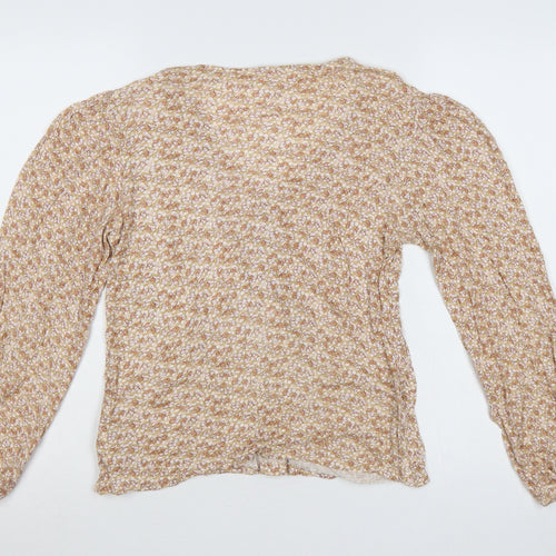 Fat Face Women Beige Floral Wrap Blouse UK 8 Long Balloon Sleeve