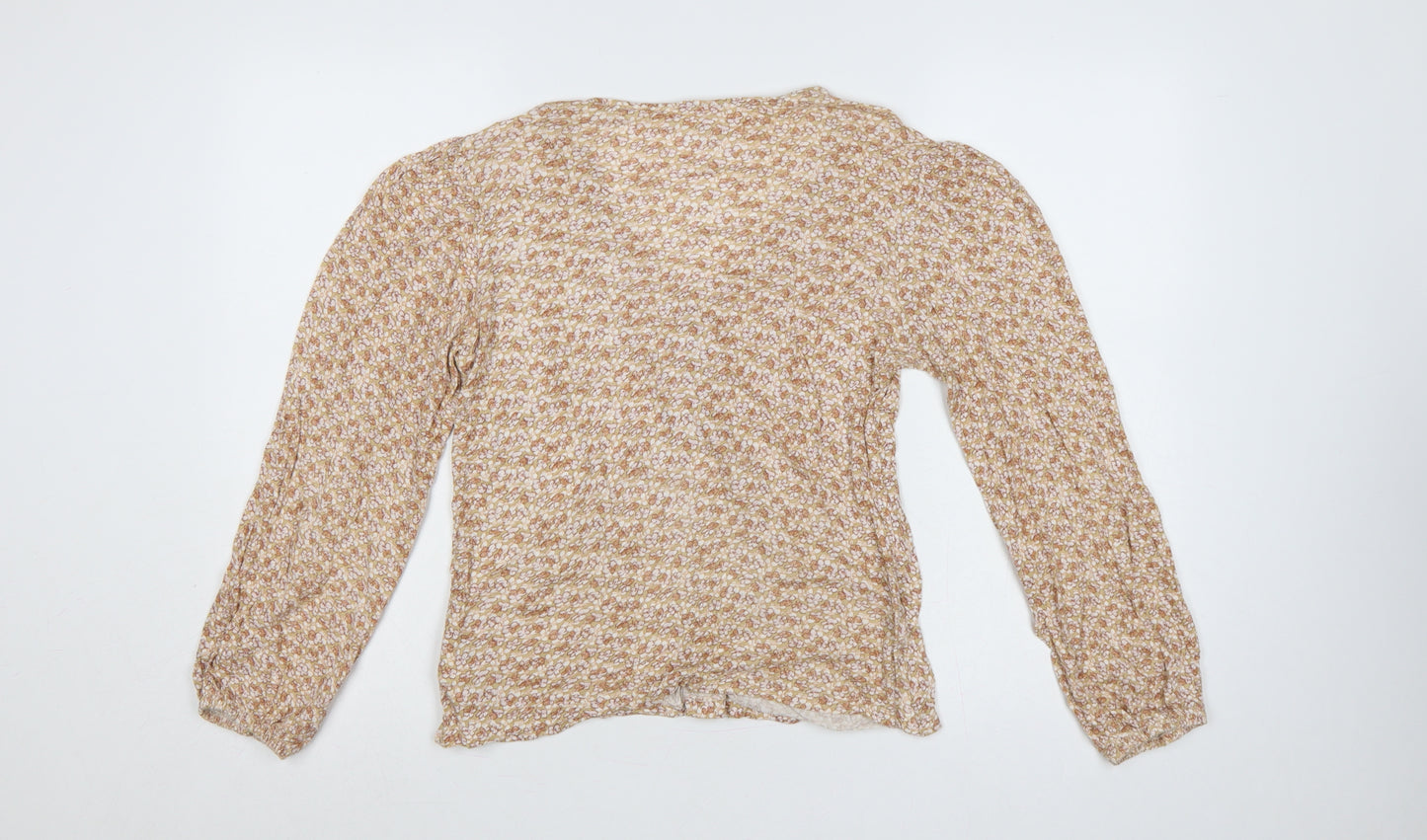 Fat Face Women Beige Floral Wrap Blouse UK 8 Long Balloon Sleeve