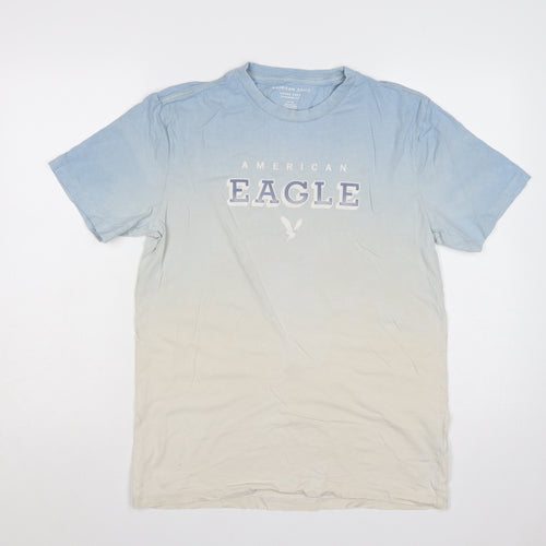American Eagle Men’s S Blue Cream College Logo Graphic T-Shirt