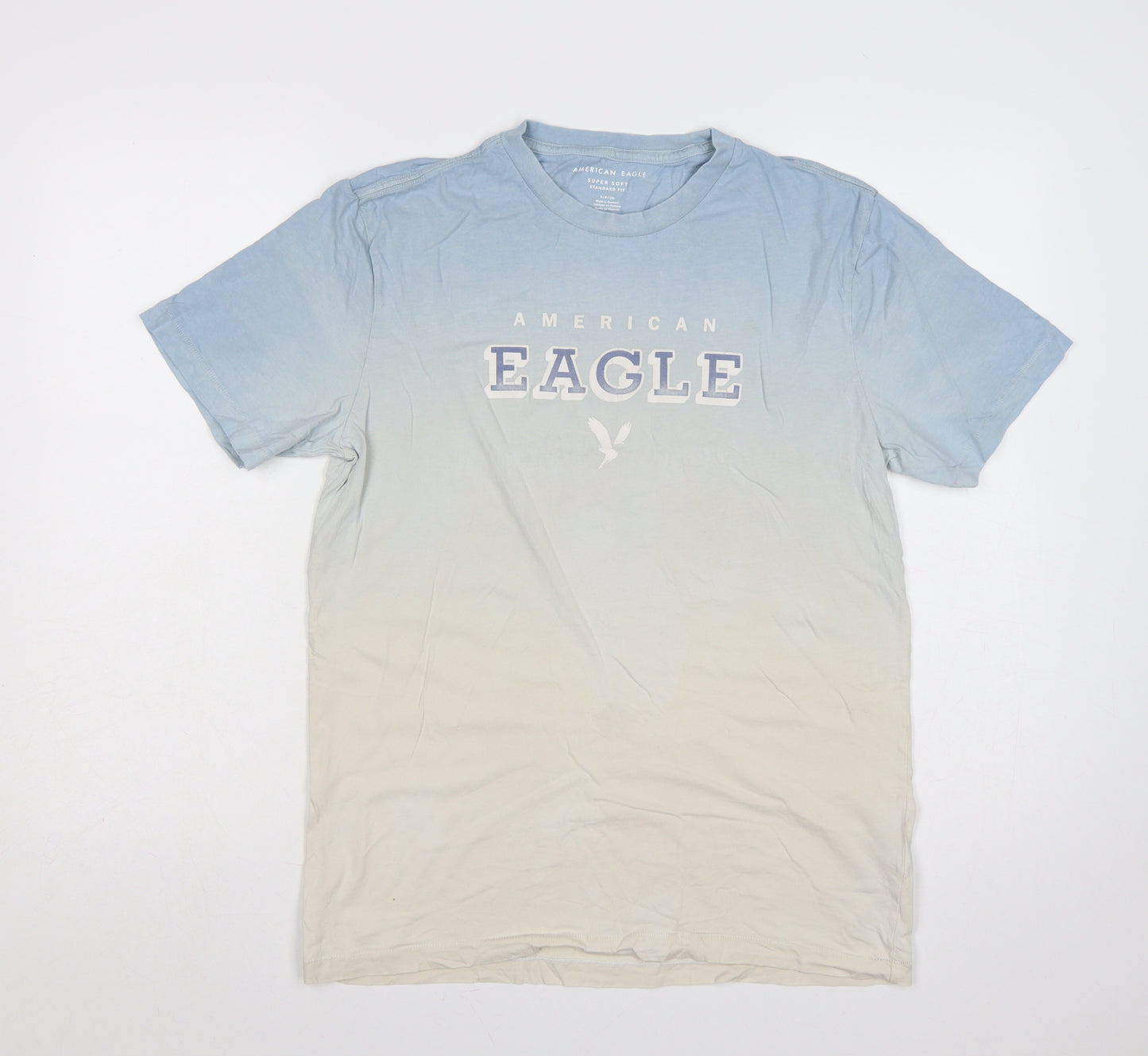American Eagle Men’s S Blue Cream College Logo Graphic T-Shirt