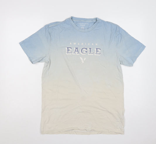 American Eagle Men’s S Blue Cream College Logo Graphic T-Shirt