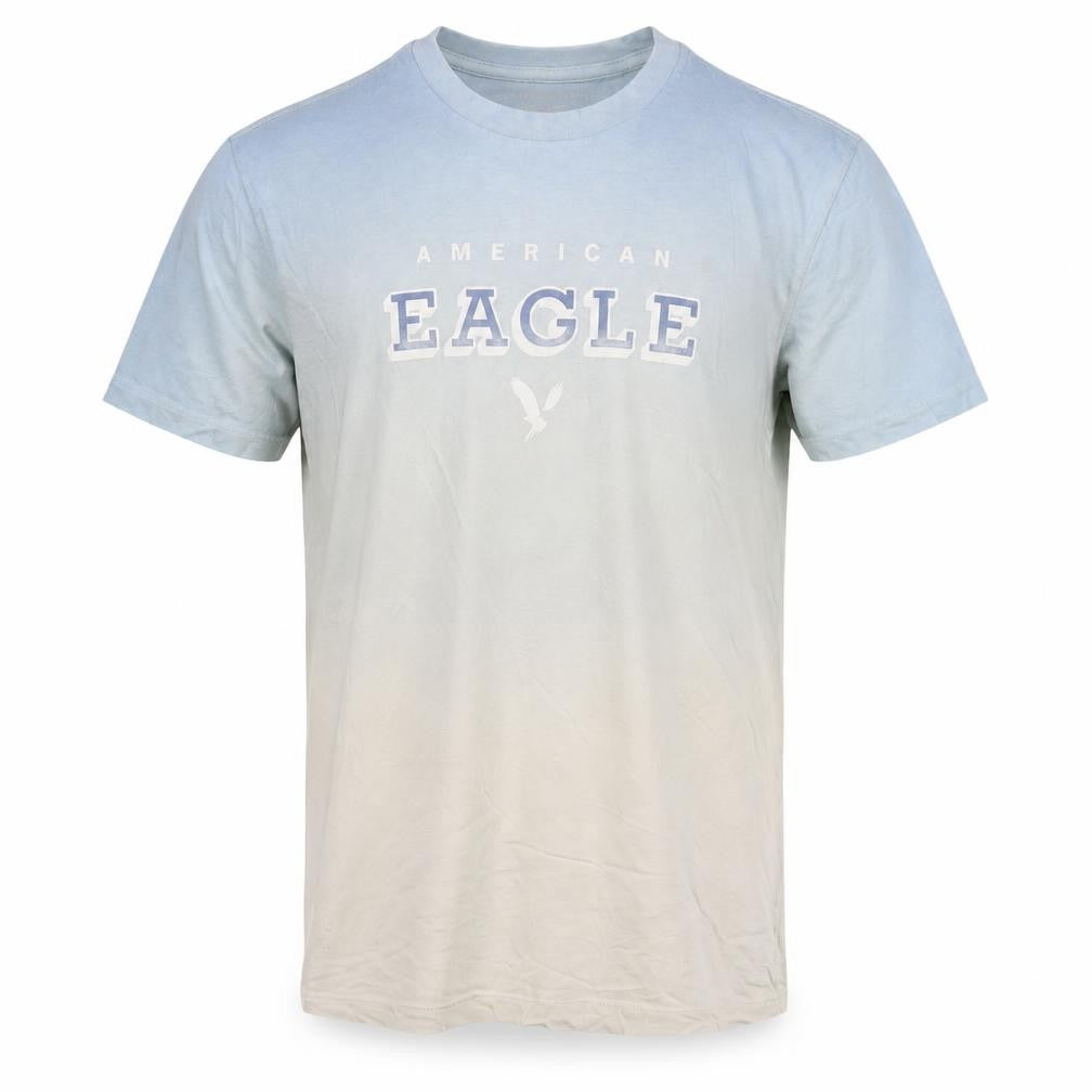 American Eagle Men’s S Blue Cream College Logo Graphic T-Shirt