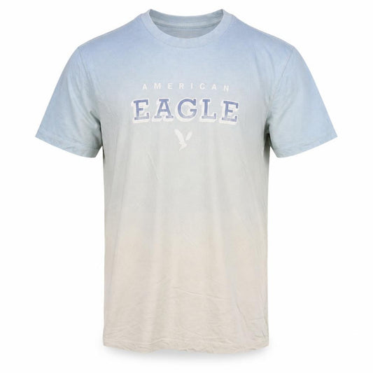 American Eagle Men’s S Blue Cream College Logo Graphic T-Shirt