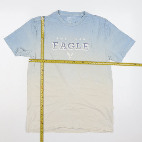American Eagle Men’s S Blue Cream College Logo Graphic T-Shirt