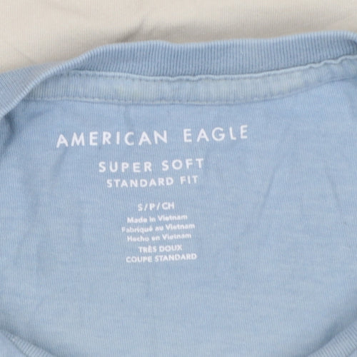 American Eagle Men’s S Blue Cream College Logo Graphic T-Shirt