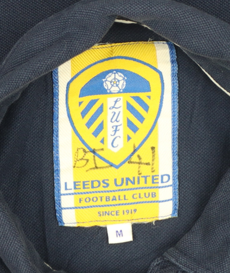 Leeds United FC Men’s Blue Cotton Polo Shirt M Short Sleeve Logo