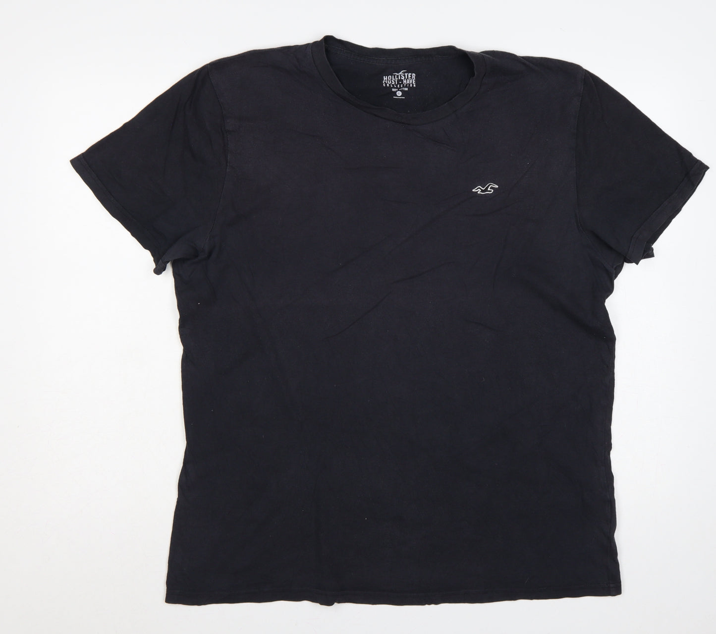 Hollister Men Black XL Must-Have Logo Crew Neck Cotton T-Shirt