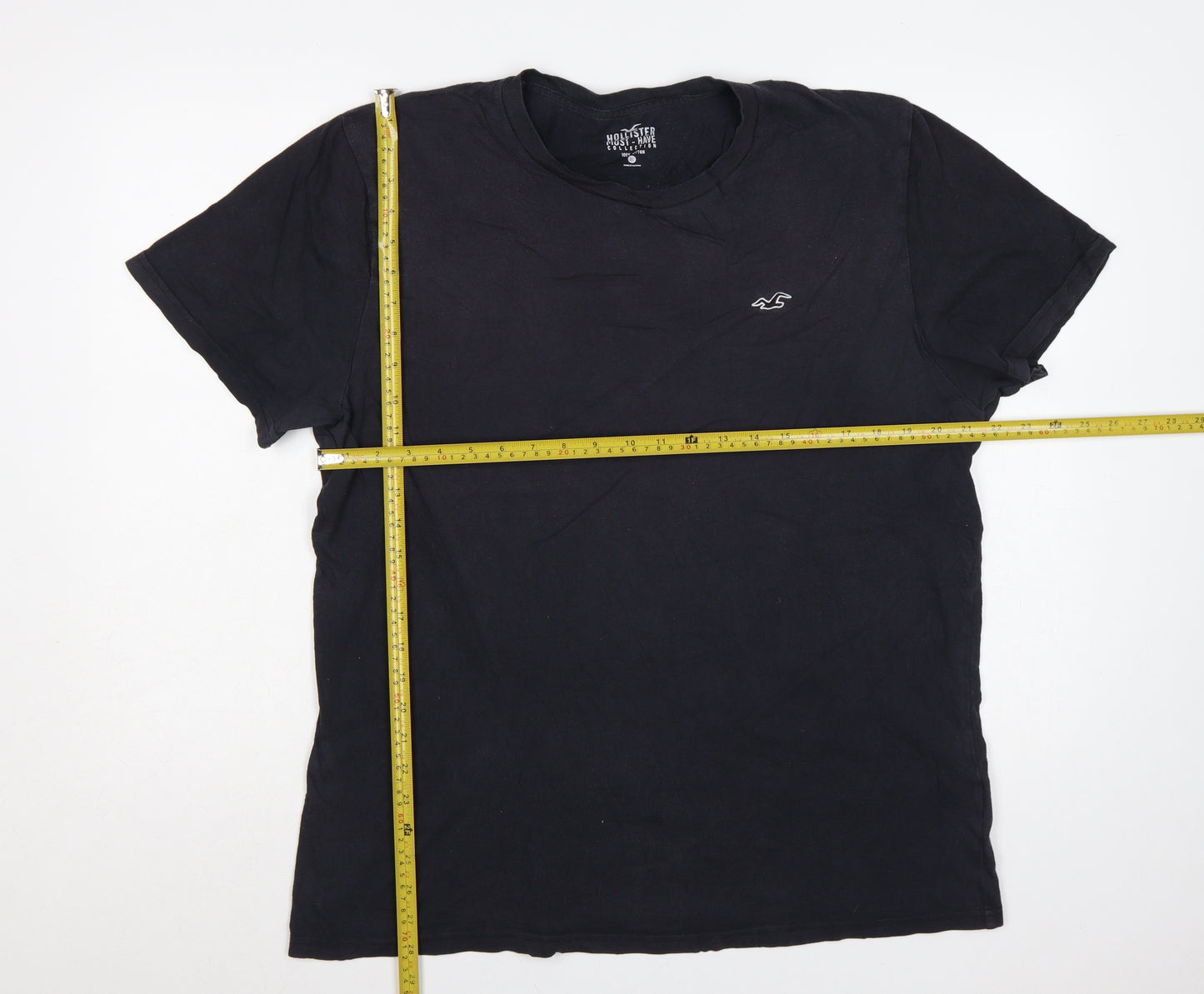 Hollister Men Black XL Must-Have Logo Crew Neck Cotton T-Shirt
