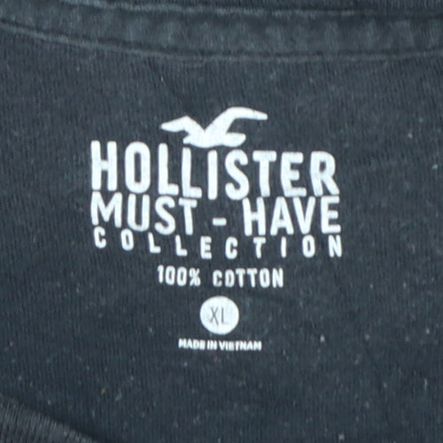 Hollister Men Black XL Must-Have Logo Crew Neck Cotton T-Shirt