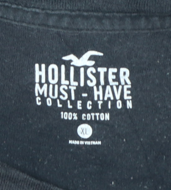 Hollister Men Black XL Must-Have Logo Crew Neck Cotton T-Shirt