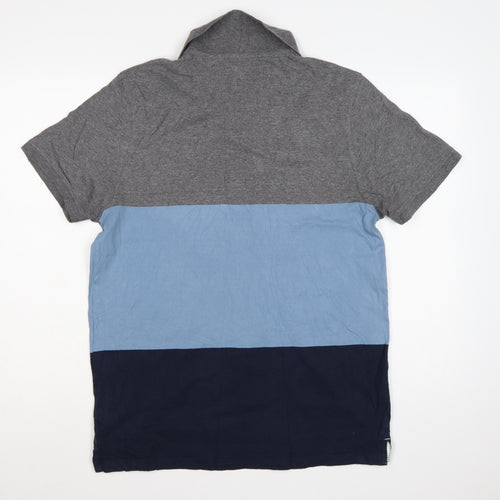 Weird Fish Men's Medium Grey Blue Colourblock Cotton Polo Shirt
