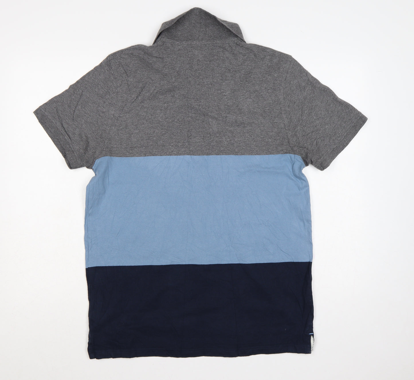 Weird Fish Men's Medium Grey Blue Colourblock Cotton Polo Shirt