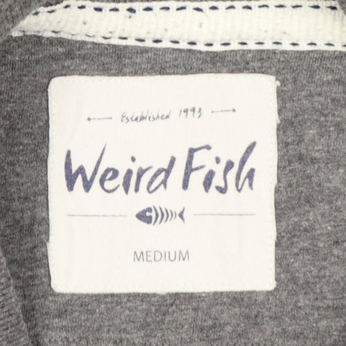Weird Fish Men's Medium Grey Blue Colourblock Cotton Polo Shirt