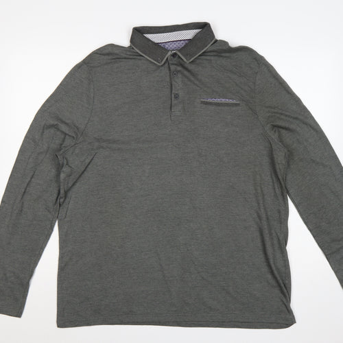 Burton Menswear London Men’s Grey XL Long Sleeve Button-Down Polo Shirt