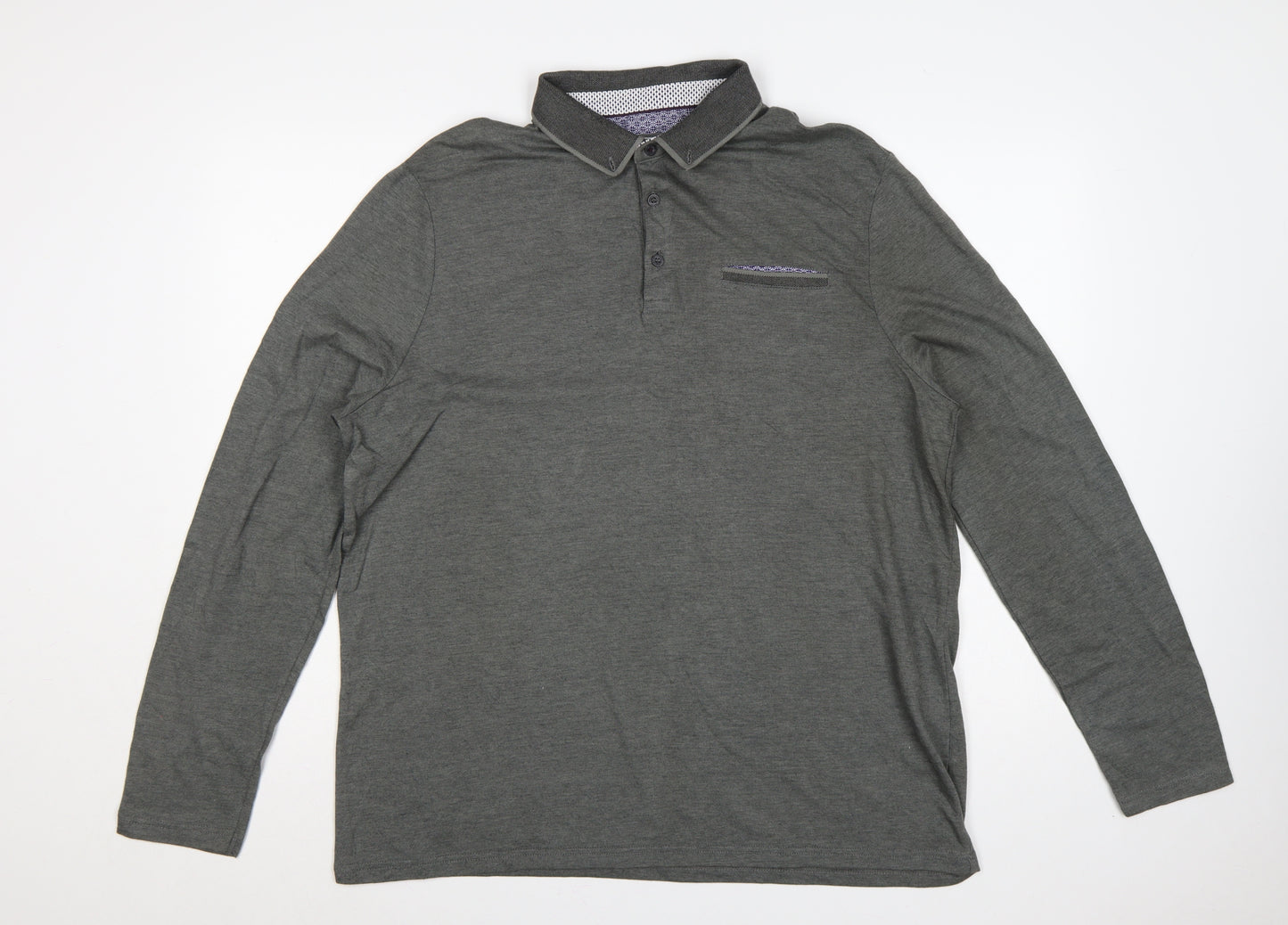 Burton Menswear London Men’s Grey XL Long Sleeve Button-Down Polo Shirt